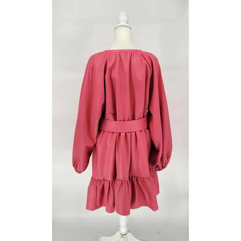Eloquii Hot Pink Faux Leather Shirred Mini Dress Size 20 Chic Romantic Polished - Picture 5 of 9